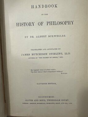 Handbook of the History of Philosophy Dr Albert SCHWEGLER 1800s